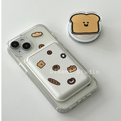 韩国ins小众可爱烘焙椒盐面包magsafe磁吸手机壳皮质卡包适用于iPhone16promax 15pro苹果17 14手机保护套