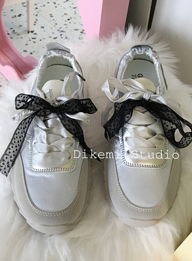 韩系ins小众设计甜酷黑色蝴蝶结丝带跑步运动鞋子鞋扣挂件配饰品