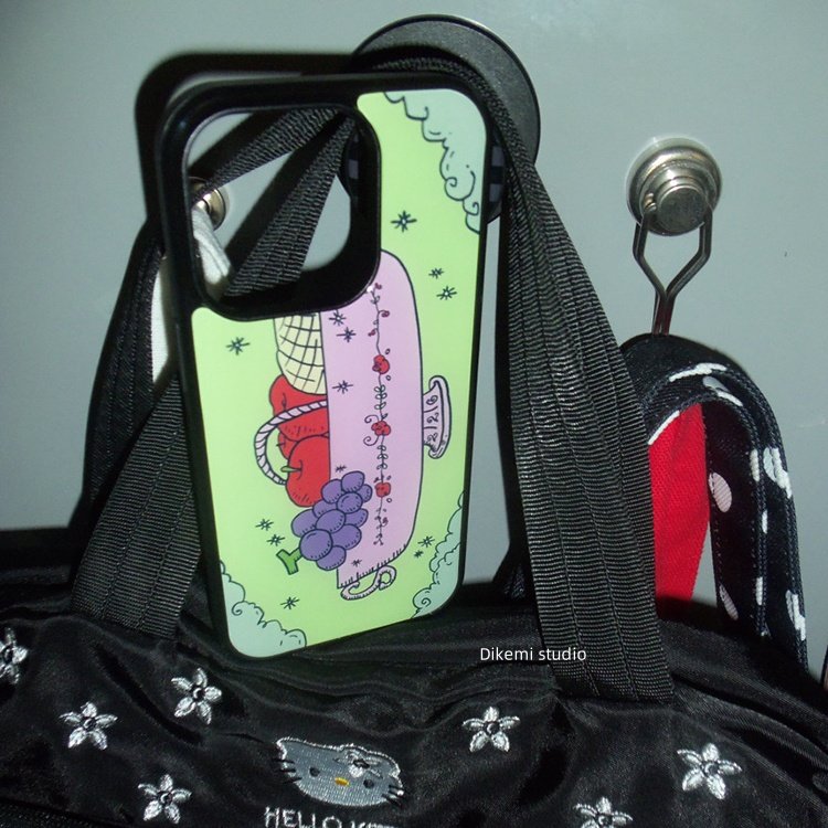 韩国ins小众个性设计复古水果插画黑边手机壳适用iphone16promax苹果15promax1/3/12/11全包17pro手机保护套