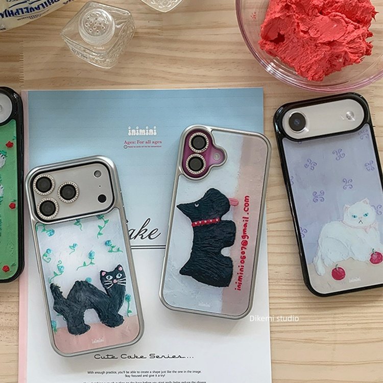 韩国ins小众Y2K甜酷复古油画猫咪电镀手机壳适用iphone16promax苹果17promax/13/12/14全包15pro手机保护套