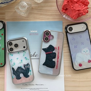 14全包15pro手机保护套 韩国ins小众Y2K甜酷复古油画猫咪电镀手机壳适用iphone16promax苹果17promax