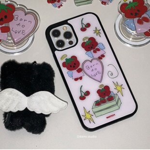 11全包15pro手机保护套 韩国ins小众少女心可爱番茄小熊天使手机壳适用iphone16promax苹果17promax