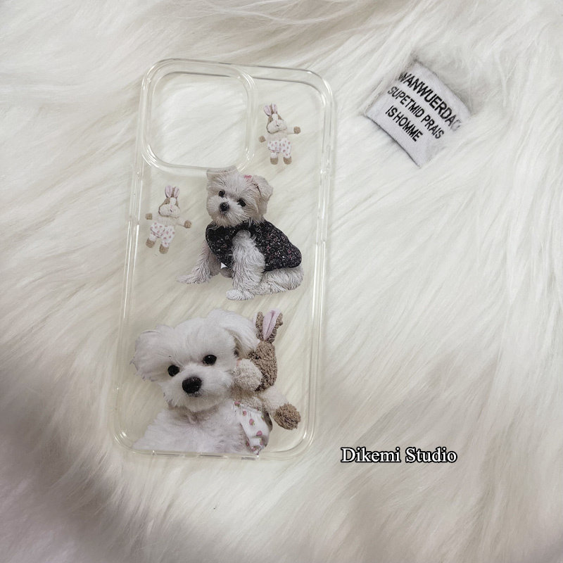 韩国ins博主同款可爱萌宠狗狗兔子手机套适用iphone16pro苹果17pro/15promax/14/13手机壳透明软壳