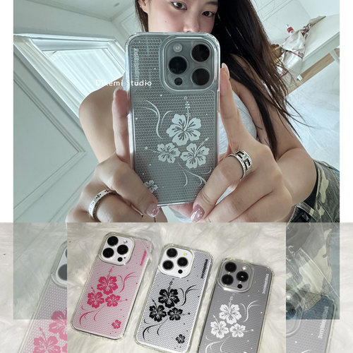 小众博主同款蕾丝纹花朵透明软壳