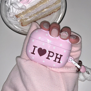 pro2 韩国ins小众Y2K少女心粉色波点I 3无线蓝牙耳机套苹果airpods ME菲林耳机套适用airpods4 3保护壳 LOVE