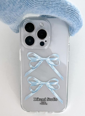 韩国ins小众温柔气质少女可爱奶蓝色丝带蝴蝶结软壳适用iphone16promax/17pro苹果15/13全包12软妹手机保护套