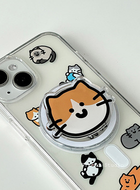 韩国ins小众可爱玩耍猫咪magsafe支架磁吸手机壳适用于iPhone16pro/15promax苹果17pro/14手机保护套