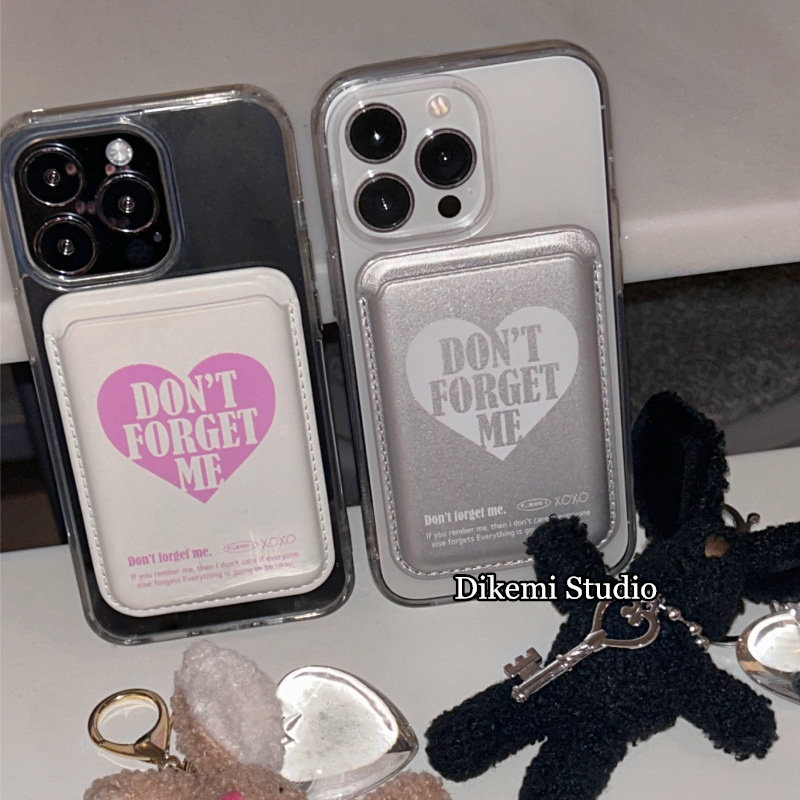 韩国ins小众甜酷爱心英文magsafe磁吸手机壳皮质卡包适用于iPhone16/15pro/14promax苹果13/12/11手机保护套