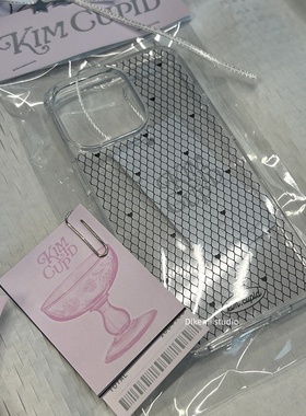 韩国ins小众Y2K辣妹风黑色爱心网格透明软壳适用iPhone17promax苹果16promax/14/13/12/15手机保护套