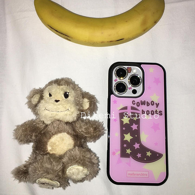 苹果16小众可爱星星靴子黑边壳