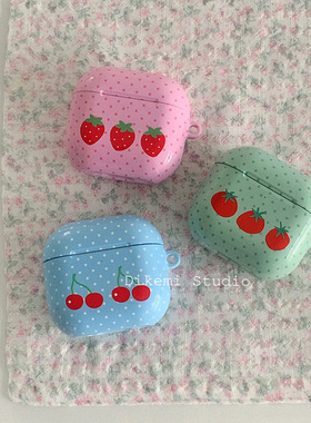 韩国ins小众少女心波点草莓樱桃菲林耳机套适用airpods4/3无线蓝牙耳机套苹果airpods pro2/3硬保护壳