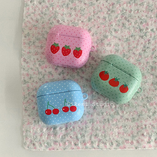 韩国ins小众少女心波点草莓樱桃菲林耳机套适用airpods4/3无线蓝牙耳机套苹果airpods pro2/3硬保护壳
