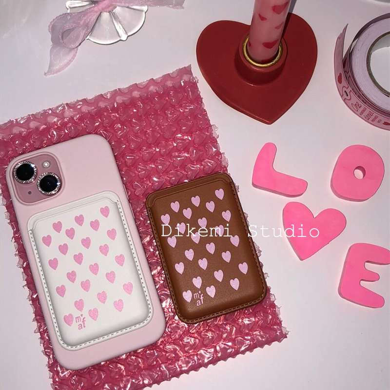韩国ins风小众甜美粉色少女感爱心magsafe磁吸手机皮质卡包适用于iPhone15pro/14promax苹果13/12手机保护套,3C数码配件,手机保护套/壳,淘宝优惠券,粉丝福利购,淘宝优惠卷