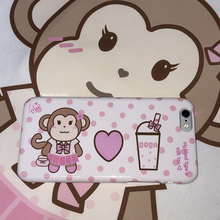 日韩ins小众少女心可爱萌卡通小猴爱奶茶菲林壳适用iphone16promax苹果15promax/13/12/11全包手机保护套