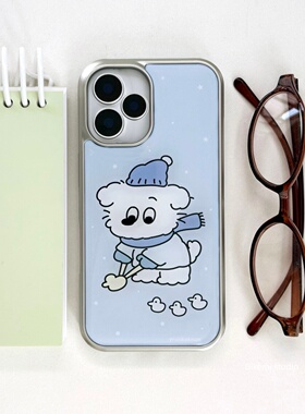韩国ins小众可爱童趣风蓝色冬日狗狗手机壳适用iphone16promax苹果17promax/13/12/14全包15pro手机保护套