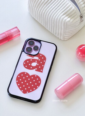 日韩ins小众简约少女心红色波点字母17黑边手机壳适用iphone16promax苹果15promax/13/12/14全包手机保护套