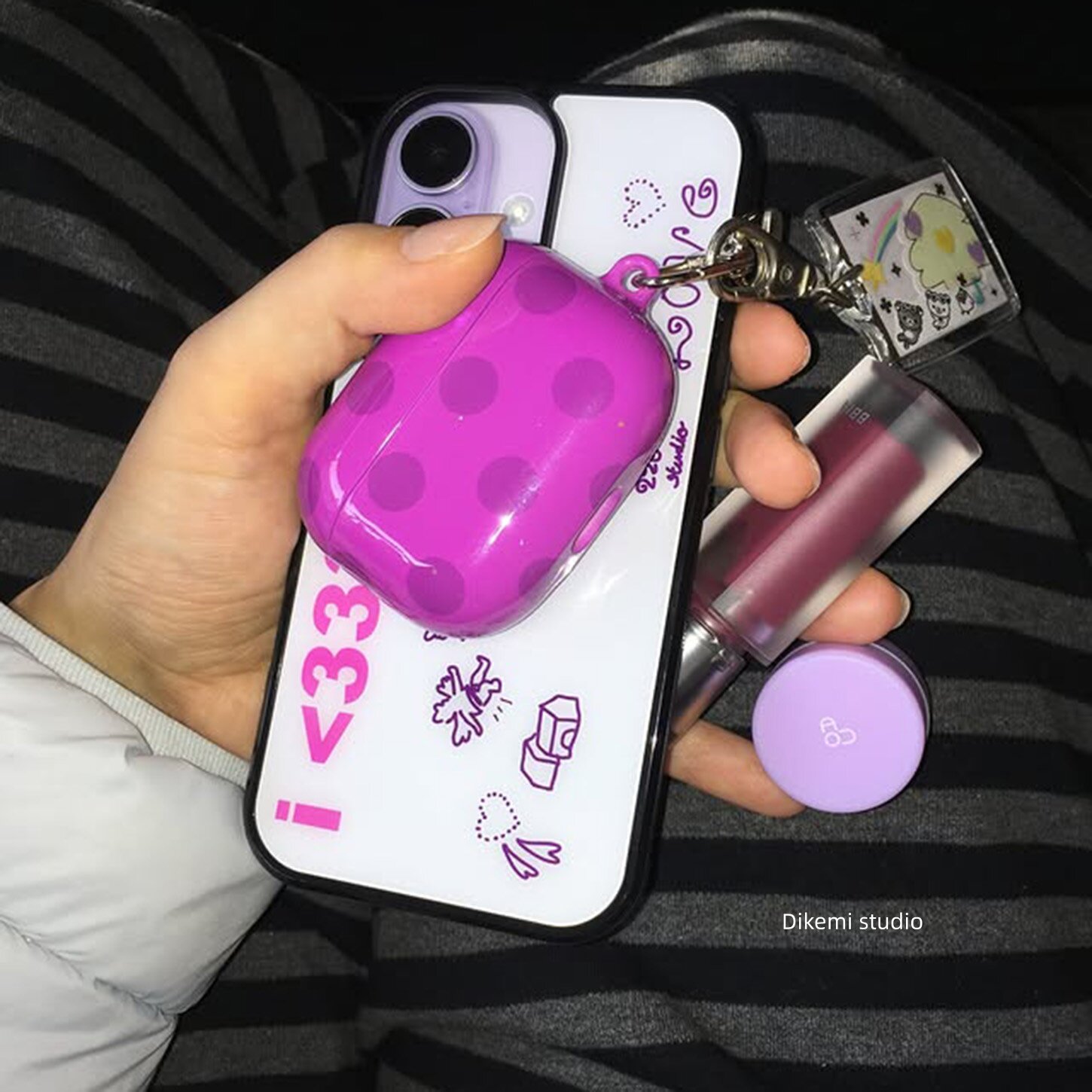 ins小众个性可爱糖果感紫波点韩国进口菲林耳机套适用airpods4/3无线蓝牙耳机壳苹果airpods pro3/2硬保护壳