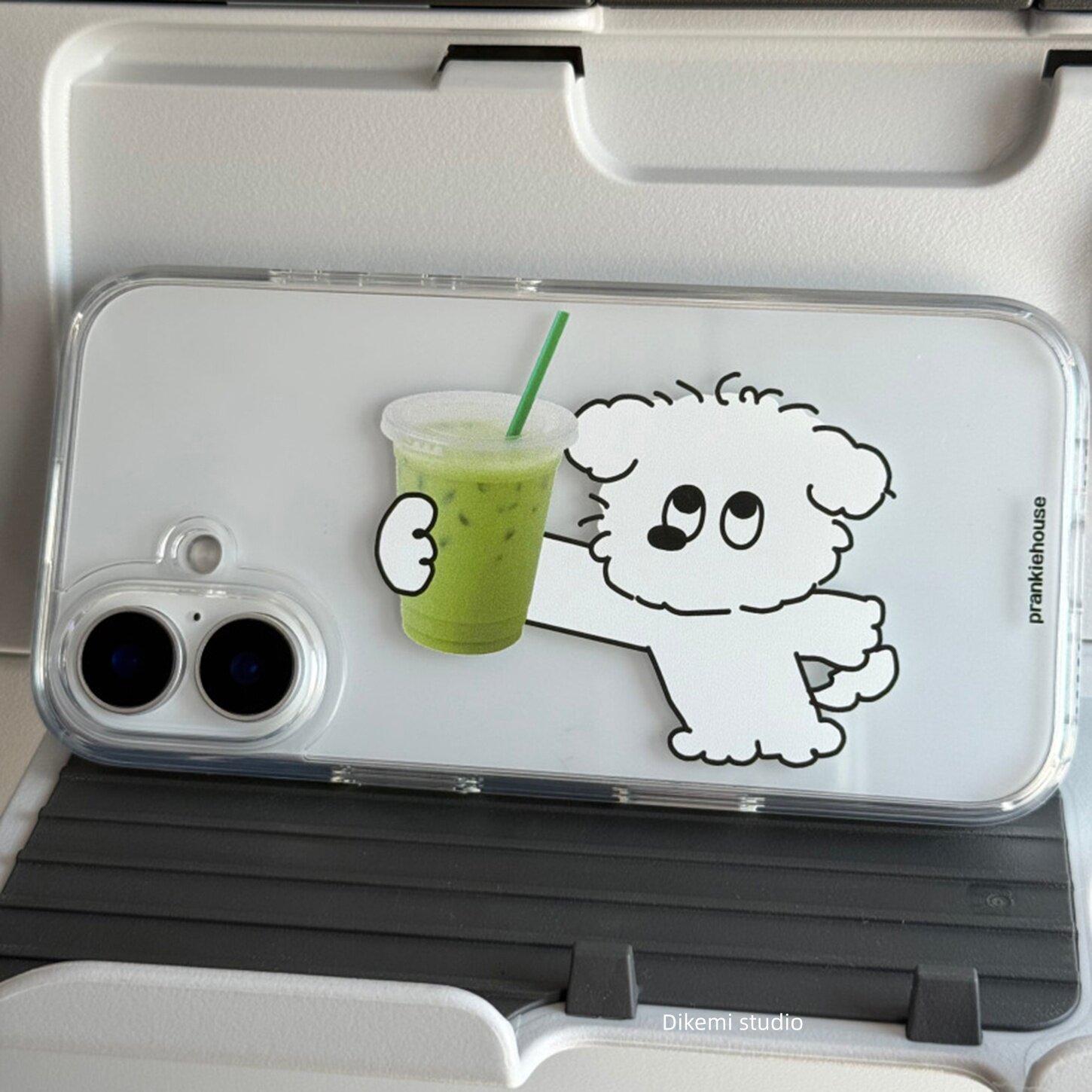 韩国ins小众可爱治愈喝抹茶拿铁狗狗透明软壳适用iPhone17promax苹果16promax/14/13/12/15手机保护套个性