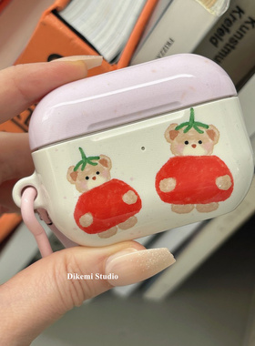 日韩ins小众少女心可爱番茄熊宝宝菲林耳机套适用airpods4/3无线蓝牙耳机套苹果airpods pro2/3硬保护壳