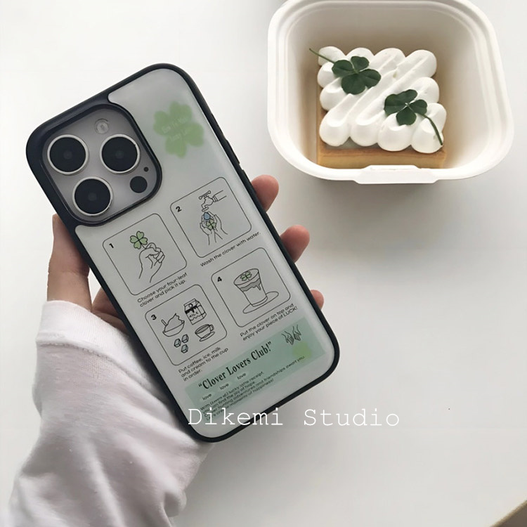 韩国ins小众个性制作幸运拿铁插画黑边软壳适用iphone16promax/15pro苹果13/12/11全包14pro手机保护套情侣款