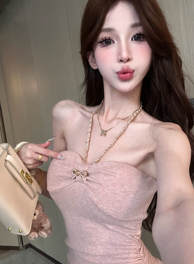 收腰内搭挂脖抹胸连衣裙女春夏季新款性感纯欲显瘦气质包臀短裙子