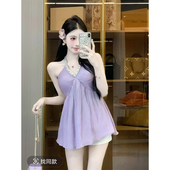 修身 法式 新款 上衣夏季 显瘦挂脖吊带 纯欲风V领闪钻拼接设计感无袖