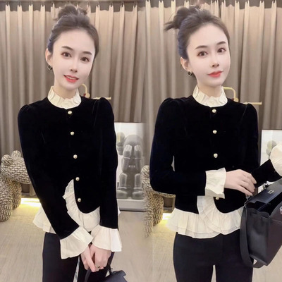 2024秋冬新款韩版时尚木耳领荷叶