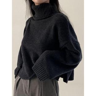 韩国chic冬季 减龄复古气质高领套头毛衣女百搭宽松慵懒保暖针织衫