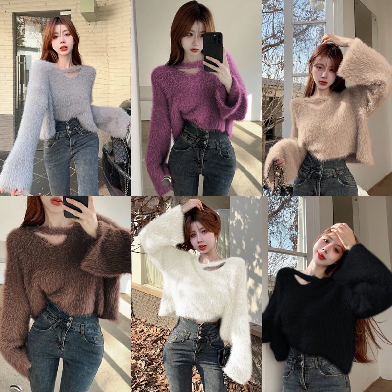 2022秋冬季新款爆仿水貂毛长毛衣