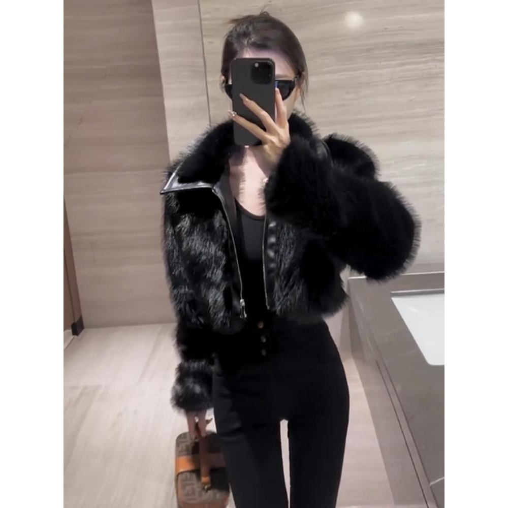 秋冬高级狐狸毛拼接皮拉链图片