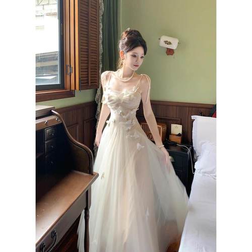 法式吊带晚礼服女香槟色宴