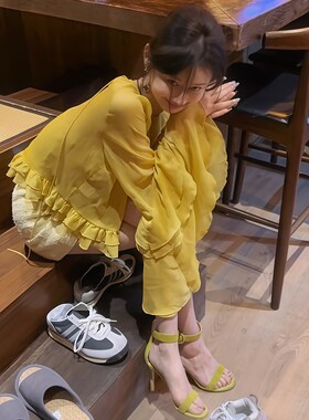 法式慵懒喇叭袖雪纺衬衫女夏天薄款荷叶边小衫设计感复古气质上衣