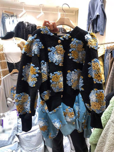 重工立体盘花朵复古灯笼袖毛绒收腰厚实外套韩版2023秋冬短款上衣