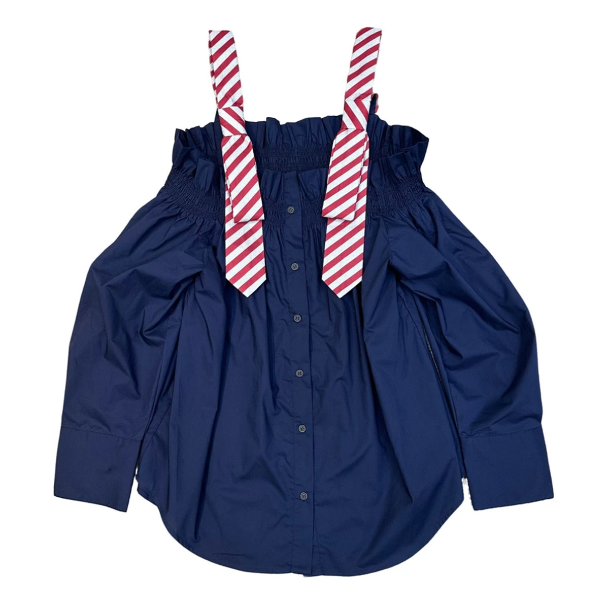 欧货肩带一字领长袖防晒衬衫女2024夏季别致洋气小心机蝴蝶结上衣