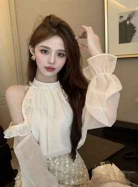 纯欲辣妹挂脖露肩上衣女春