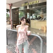 不规则碎花辣妹飘带荷叶边吊带女2024夏季 设计感别致绝美上衣 新款