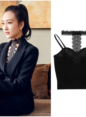 吊带背心女内搭蕾丝小西装裹胸打底衫性感露肩抹胸挂脖上衣