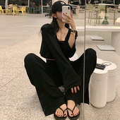 高腰系带垂感休闲长裤 韩国chic简约修身 外套 单排扣开衫 背心吊带