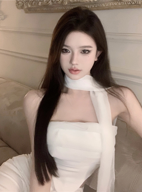 一字肩挂脖鱼骨吊带背心女内搭外穿性感辣妹泰式小众抹胸上衣套装