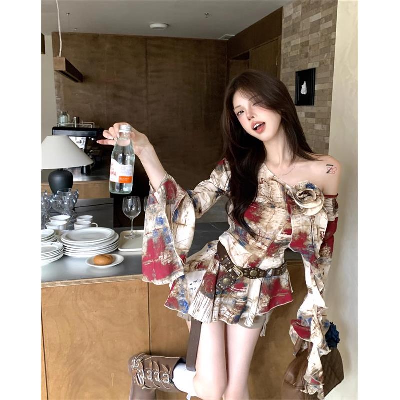 复古长袖T恤女夏季纯欲辣妹一