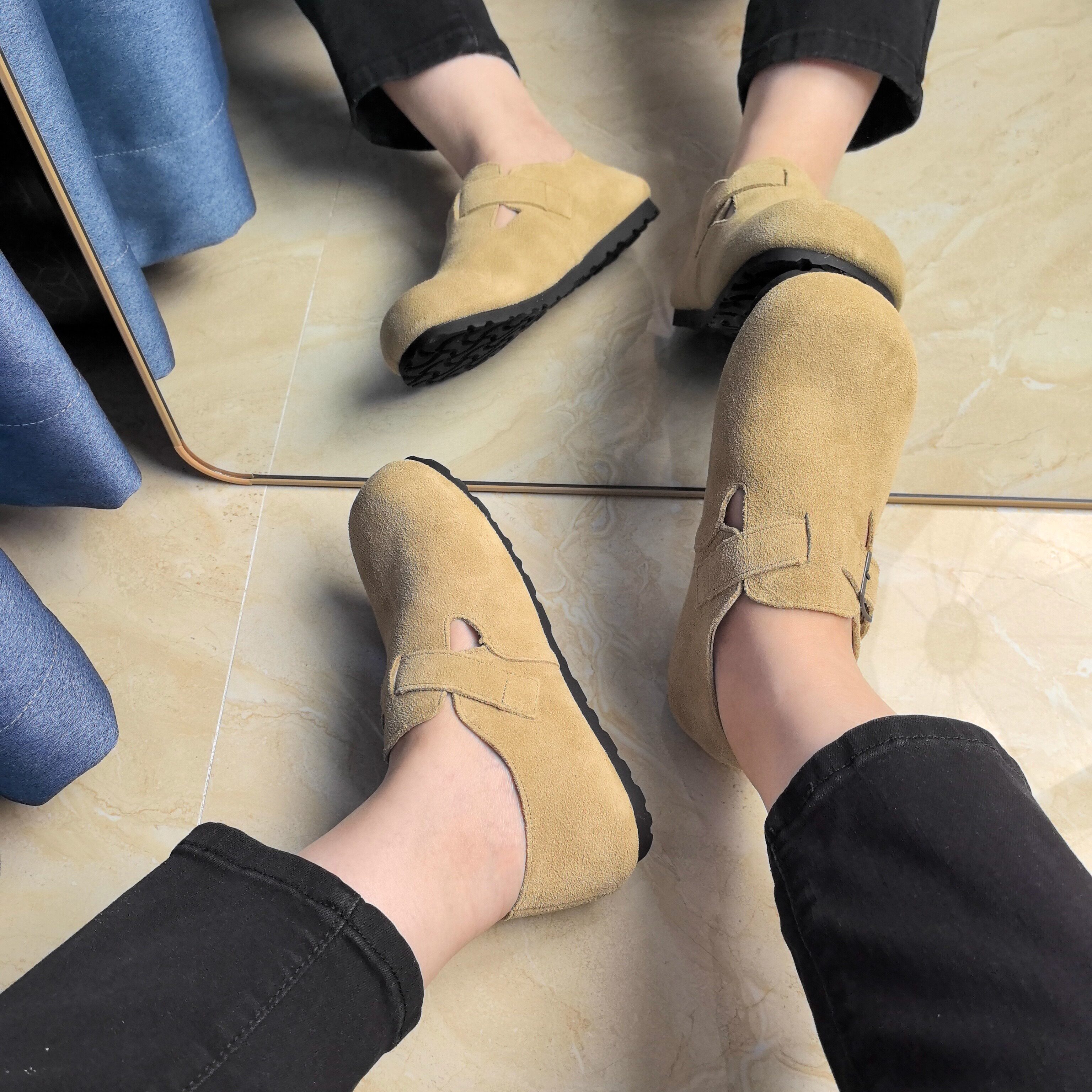 厚底勃肯鞋女2025秋季新款真皮软底不累脚全包乐福鞋男女同款单鞋