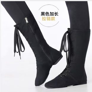 蒙古舞蹈靴高帮高筒帆布爵士靴藏族舞蹈马靴软底民族舞鞋马靴拉链