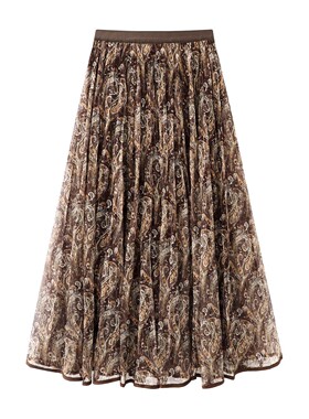 印花网纱半身裙女春秋2026新款高腰显瘦穿搭复古中长款碎花a字裙