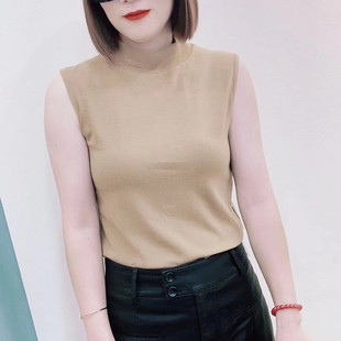 純色百搭無袖 打底衫 洋氣立領(lǐng)背心女秋季 修身 顯瘦內(nèi)搭上衣 新款 韓版