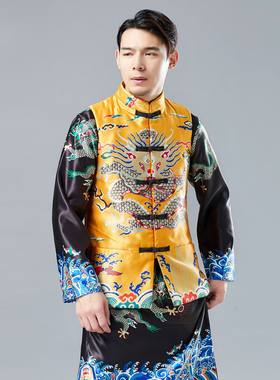 麻凡春季新品 大龙棉马甲 中国民族风印花男式休闲马甲立领盘扣