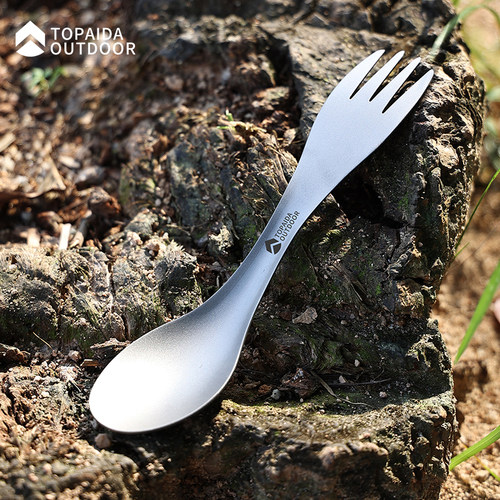 户外二合一轻量化纯钛野营餐具叉勺两用勺钛汤勺钛合金勺子钛叉子