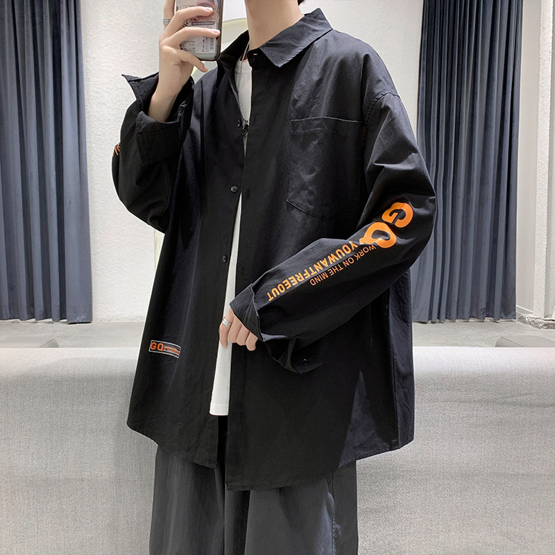 清仓 男生长袖纽扣衬衫男款宽松衬衫