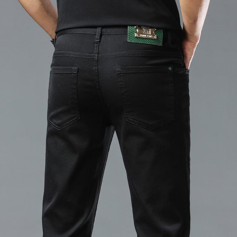 秋冬新款黑色男士牛仔裤修身直筒舒适百搭透气弹力商务休闲长裤子