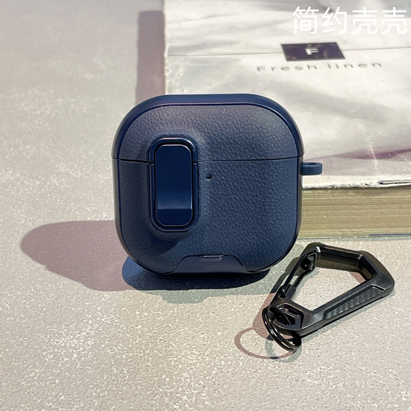 高级商务蓝皮纹锁扣开关适用苹果airpods pro3蓝牙耳机保护套airpods4代手机支架airpods pro2新款耳机壳