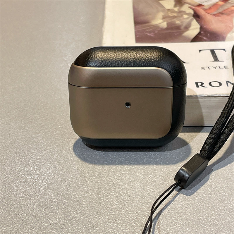 高档钛金电镀皮纹适用AirPods Pro苹果无线蓝牙耳机套AirPods1/2/3/4/5代airPods 4代（2024款）新
